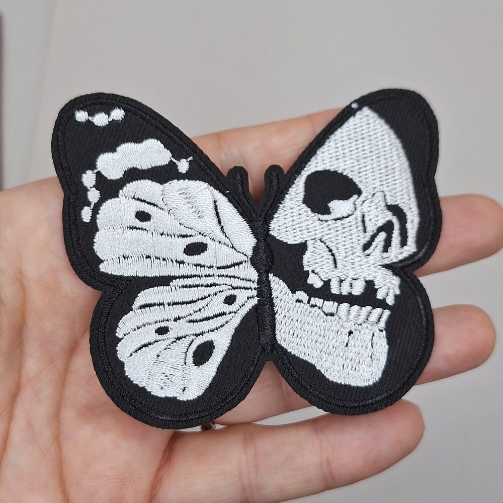 Skull butterfly patch iron on wearable art accessory